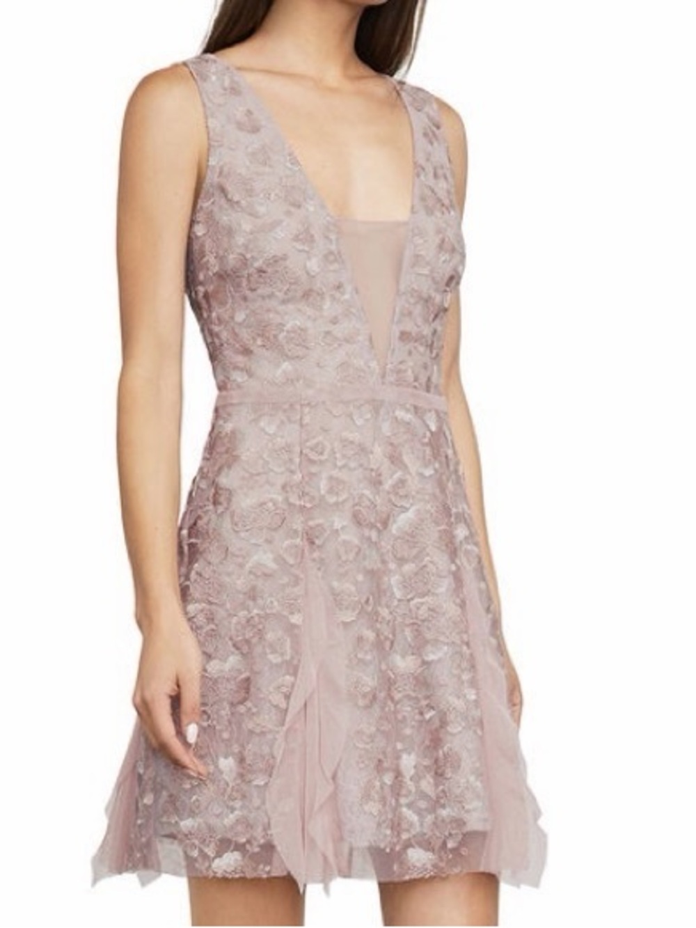 BCBGMAXAZRIA antique rose floral lace mini dress